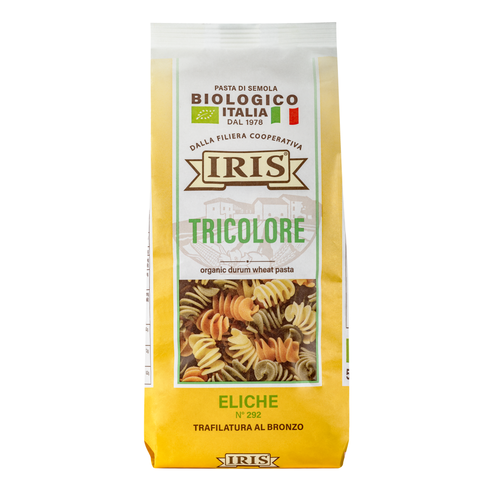 Iris Bio tricolour fusilli organic durum wheat semolina