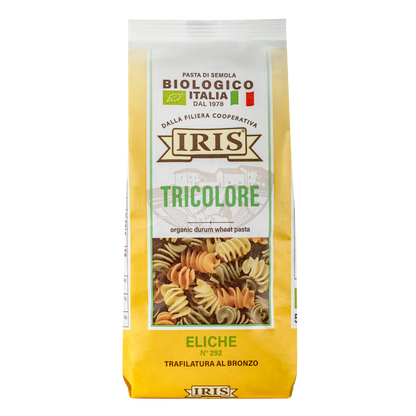 Iris Bio tricolour fusilli organic durum wheat semolina