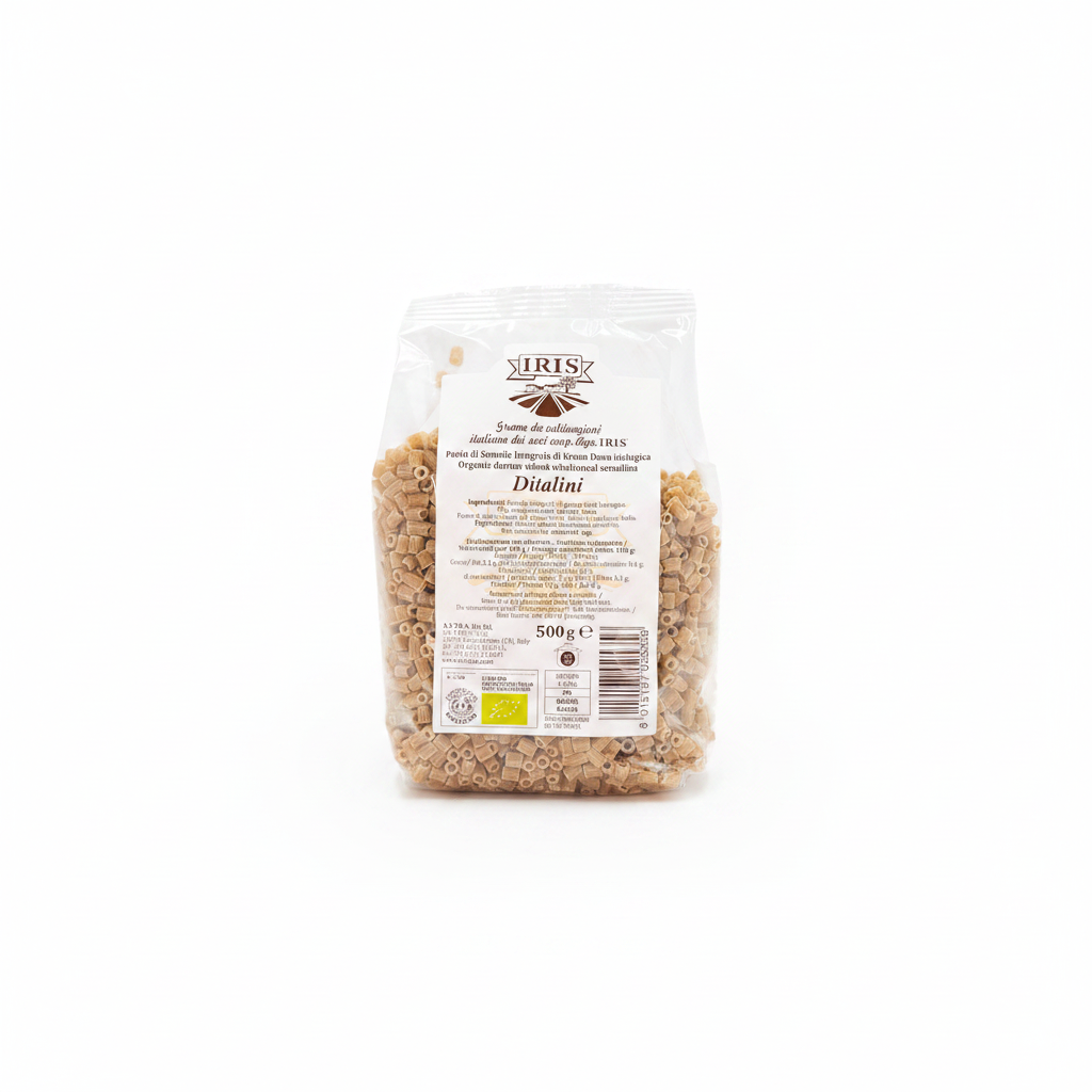 Ditalini semola integrale IRIS Bio - sfondo bianco quadrato