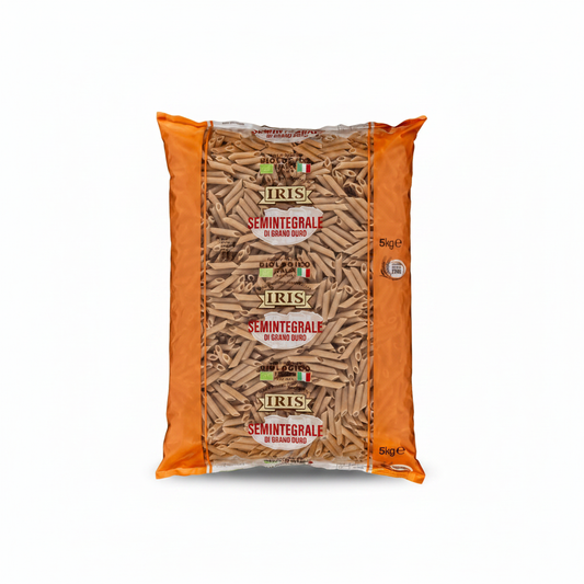 Penne semola semi integrale IRIS Bio 5kg - sfondo bianco quadrato