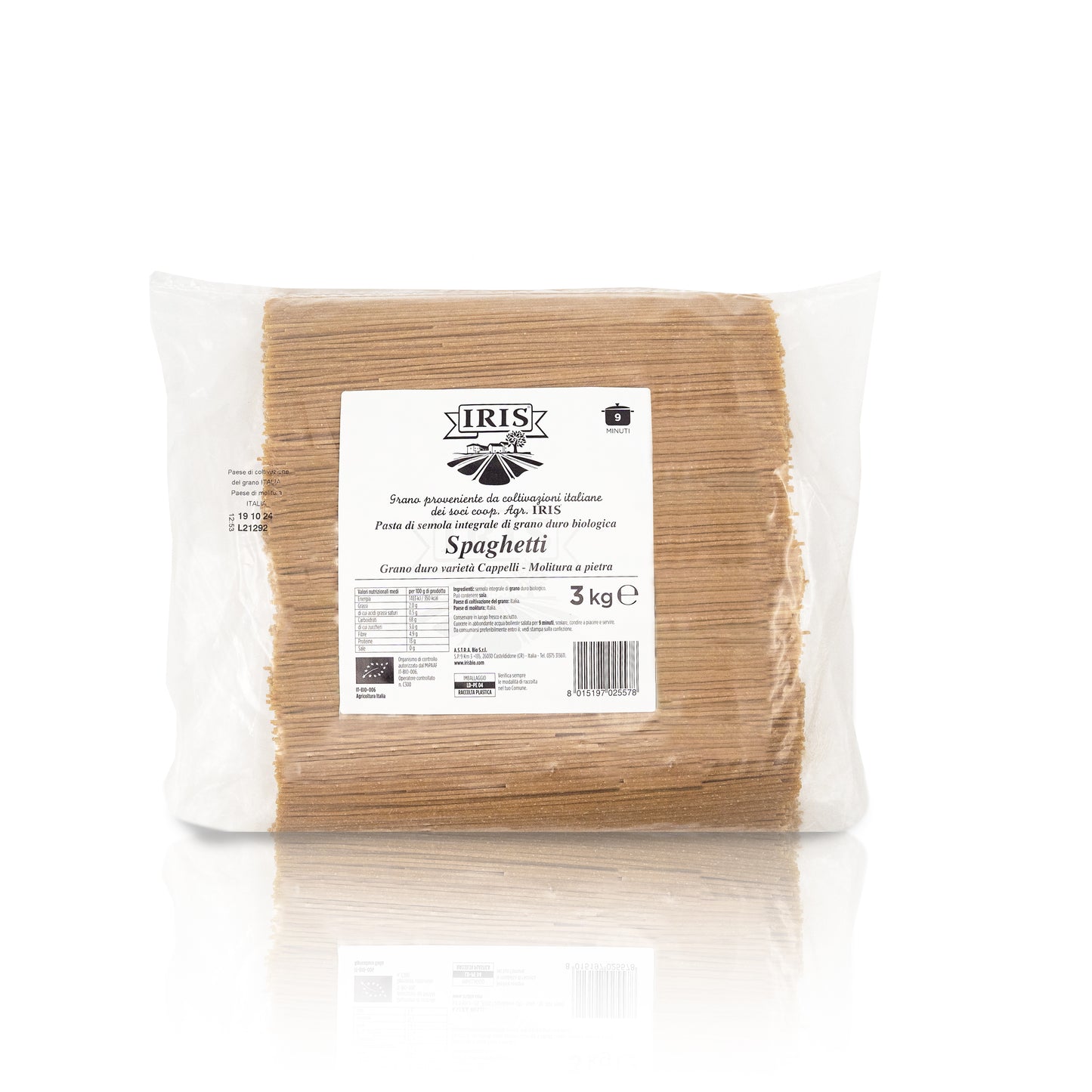 IRIS Bio Wholemeal spaghetti made from organic CAPPELLI durum wheat semolina